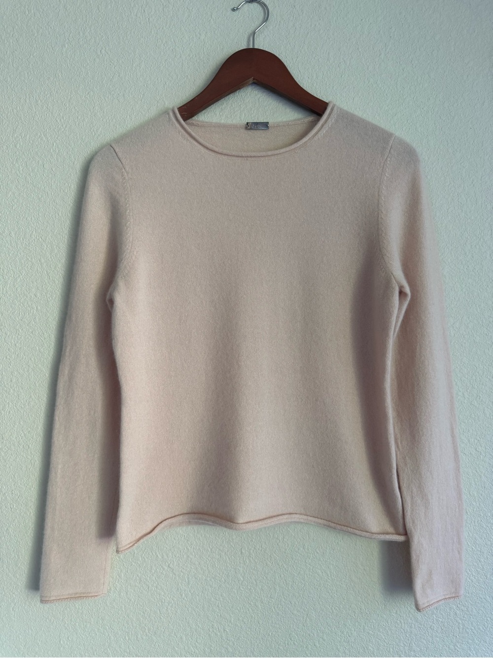 Margaret O'Leary 100% Cashmere Crew Neck Rolled Edge Knit Pullover Sweater Sz S